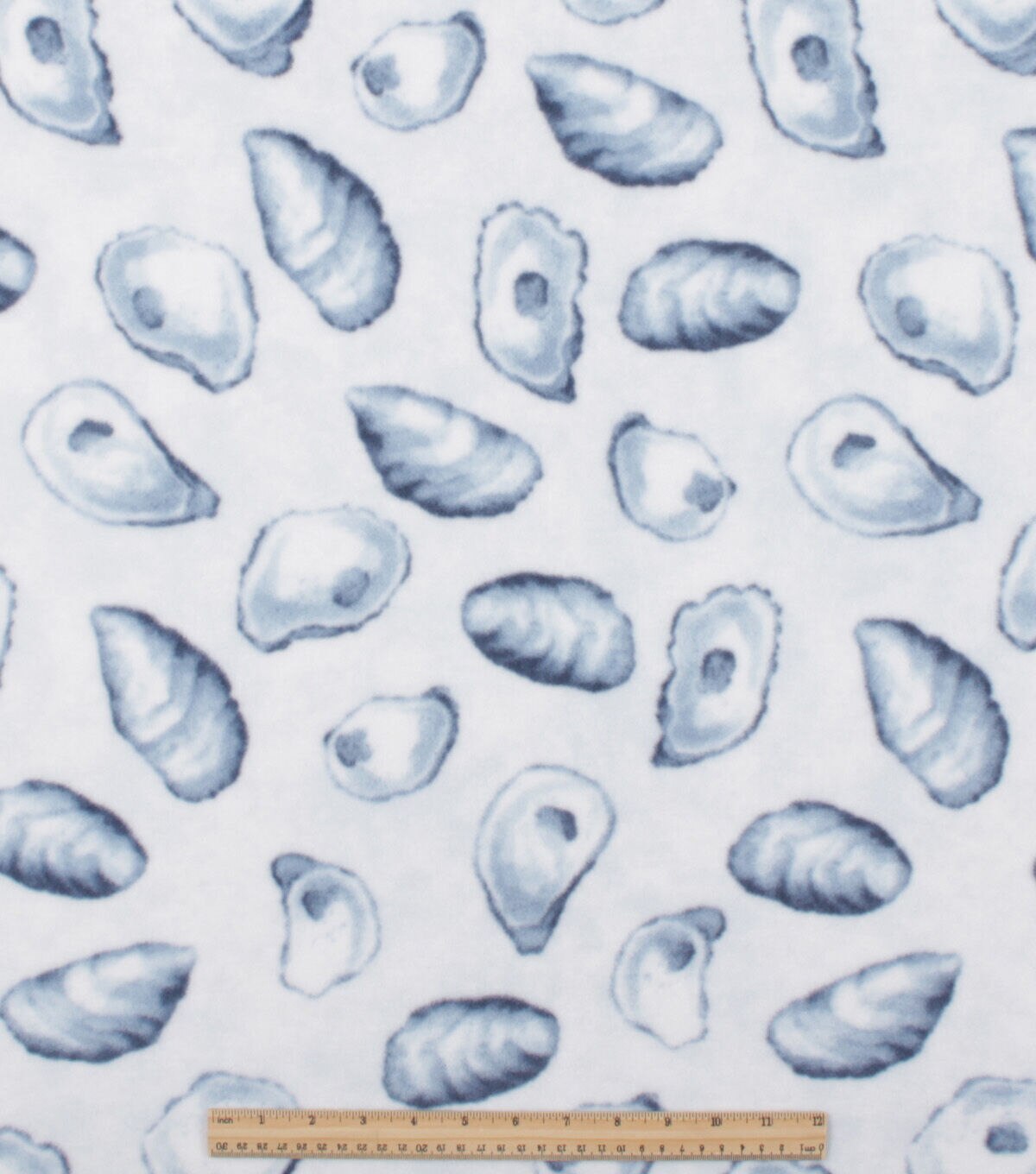 Blue Oysters on White Anti Pill Fleece Fabric