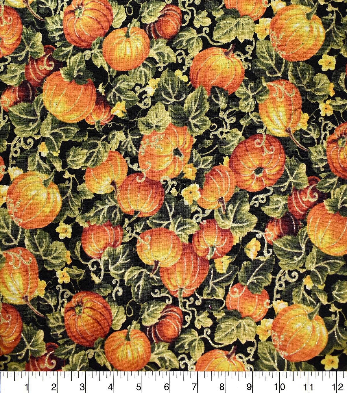 Pumpkin Patches Harvest Glitter Cotton Fabric