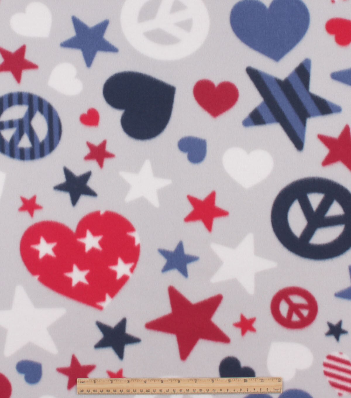 Patriotic Peace Love on Light Gray Blizzard Fleece Fabric