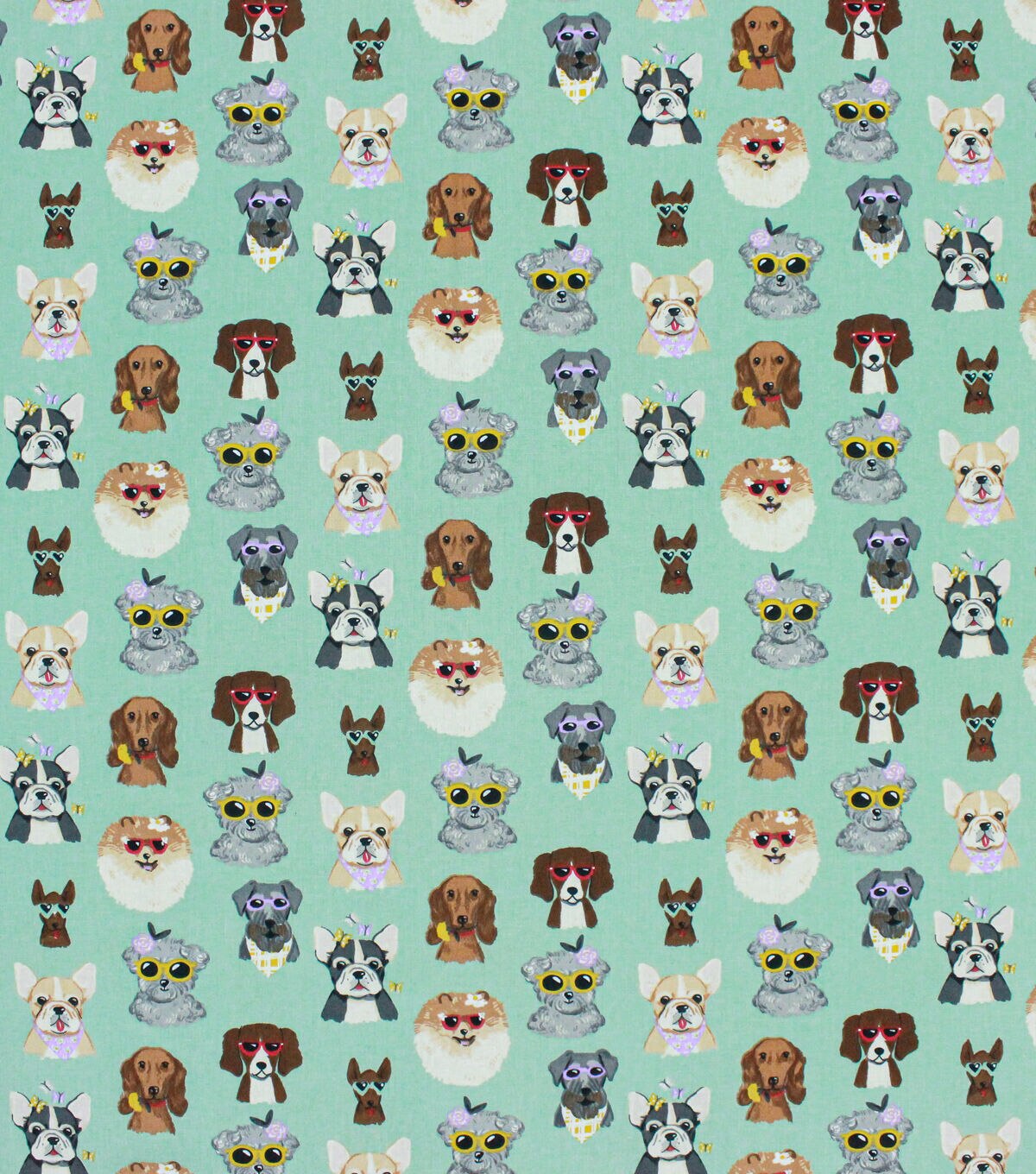 Dogs In Sunglasses Mint Novelty Cotton Fabric