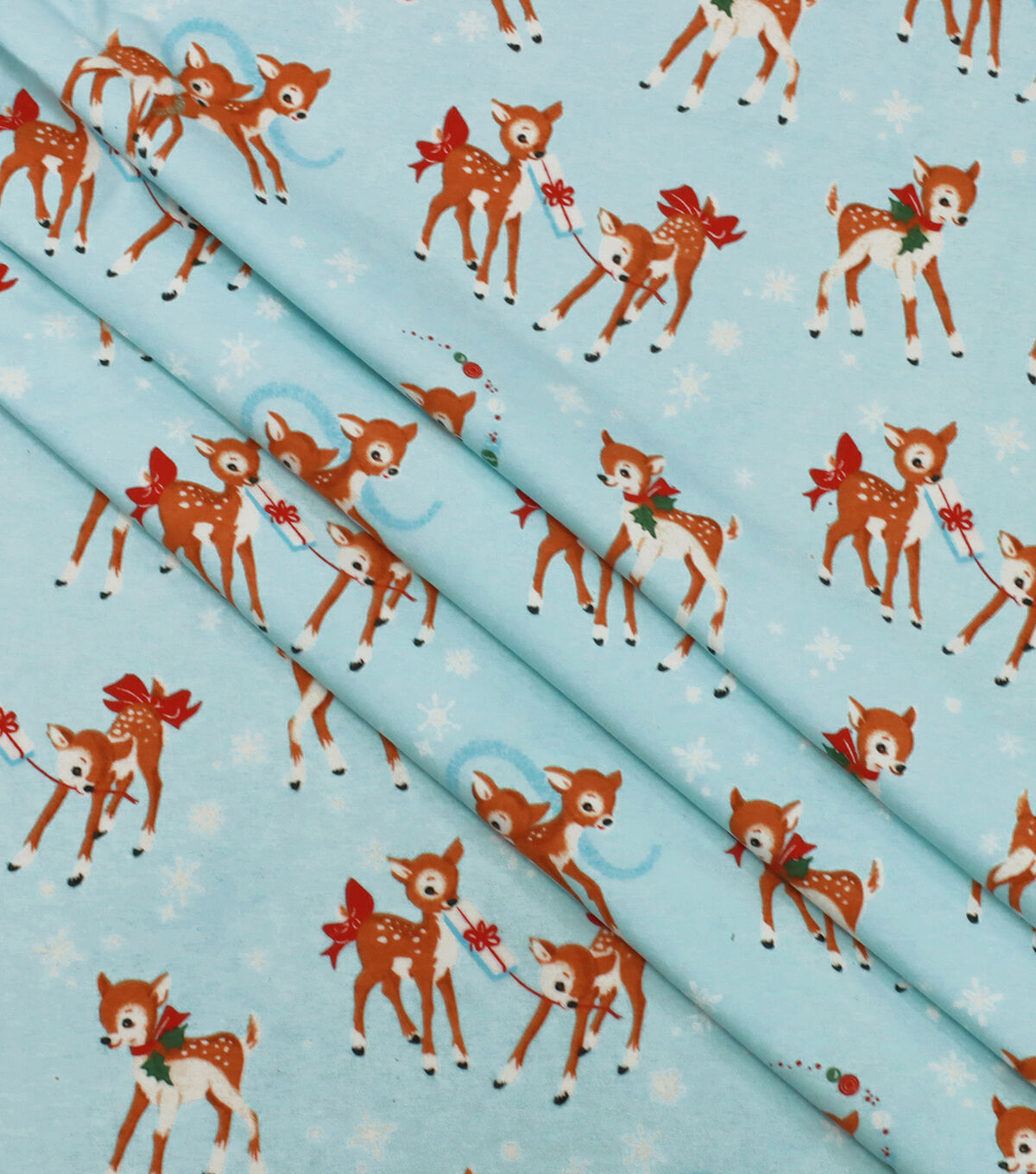 Reindeer & Snowflakes on Blue Super Snuggle Christmas Flannel Fabric