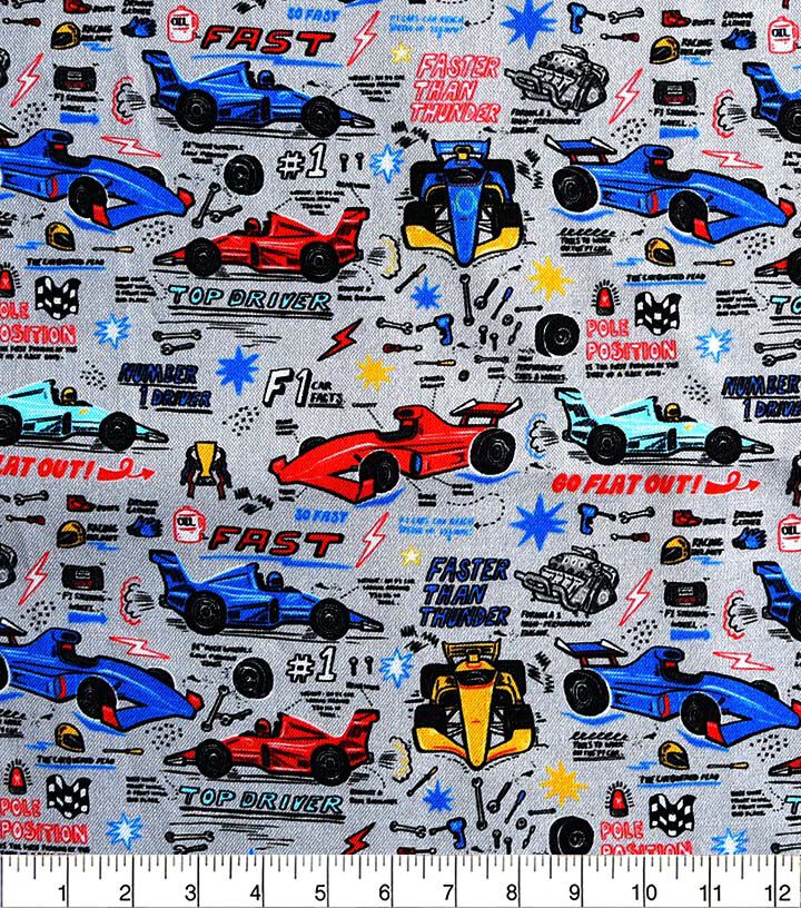 Top Driver on Gray Novelty Cotton Fabric