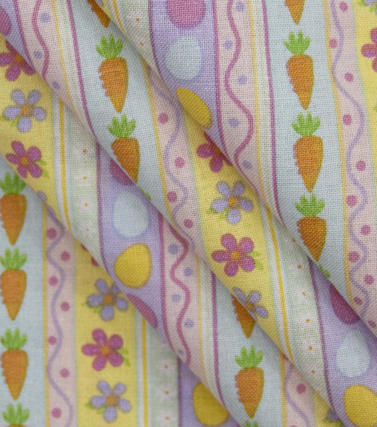 Icons on Purple & Pink Striped Easter Cotton Fabric