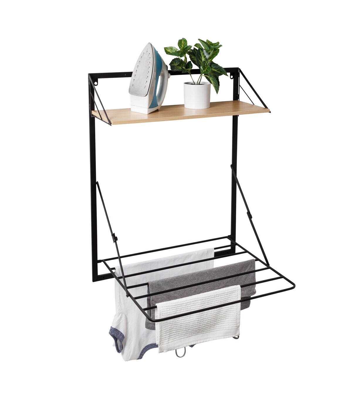 Honey Can Do 24 x 31 Black Wall Mounted Drying Rack With Shelf