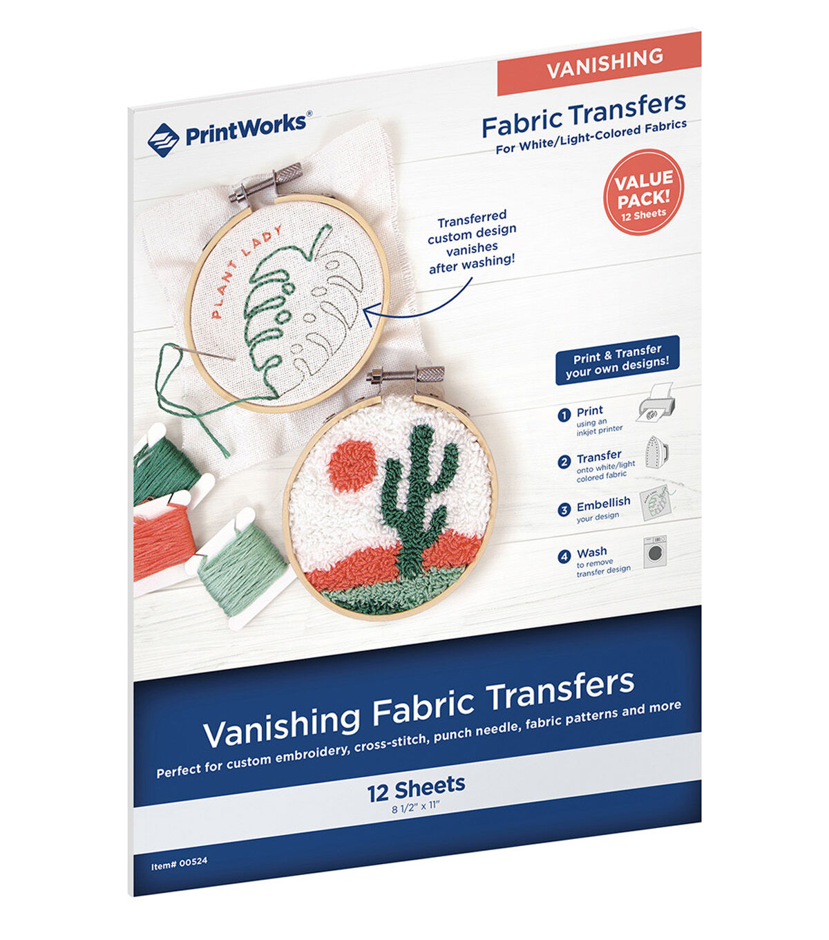 PrintWorks 8.5 x 11 Vanishing Fabric Transfer Sheets 12ct