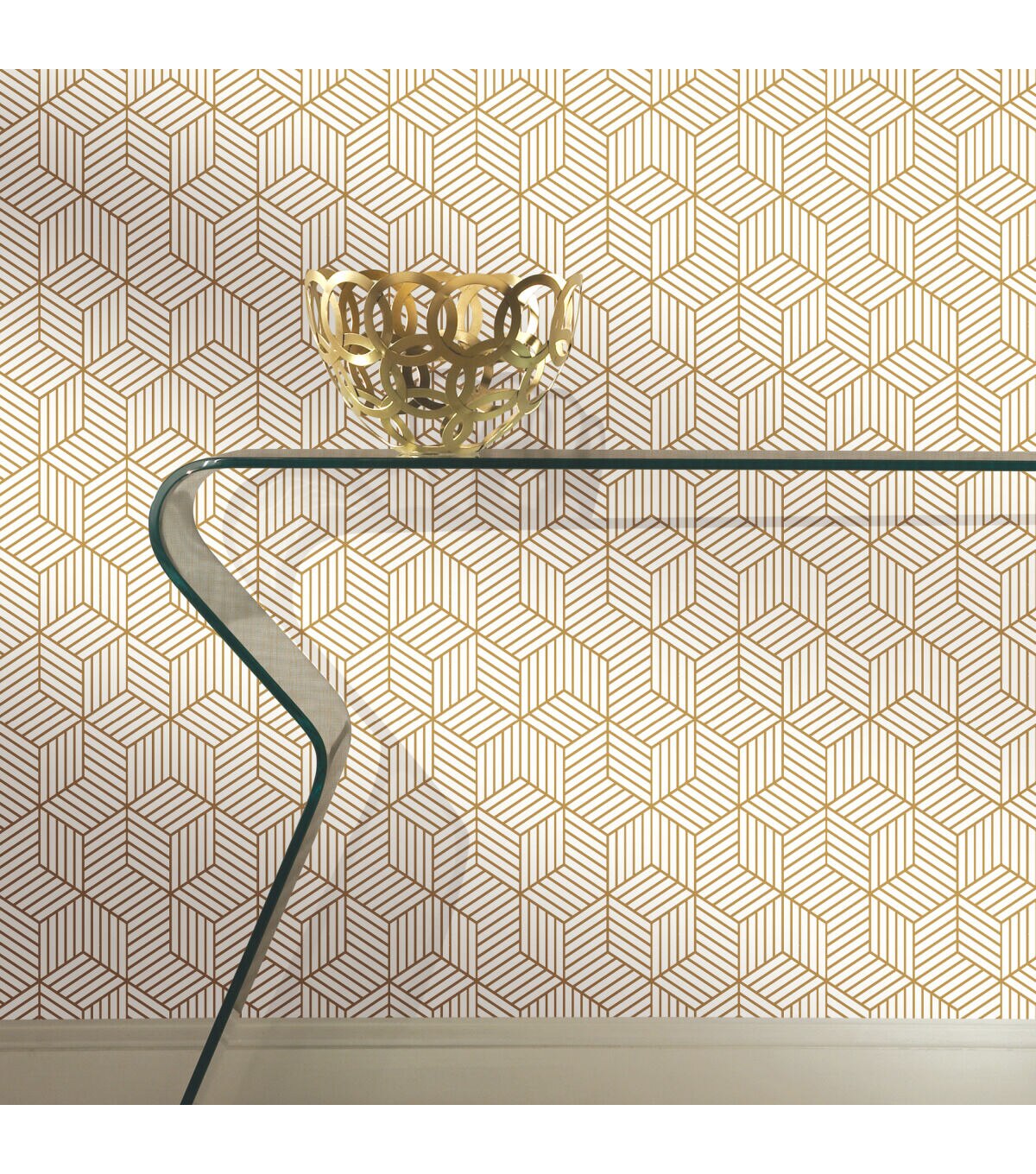 RoomMates Wallpaper White & Gold Hexagon