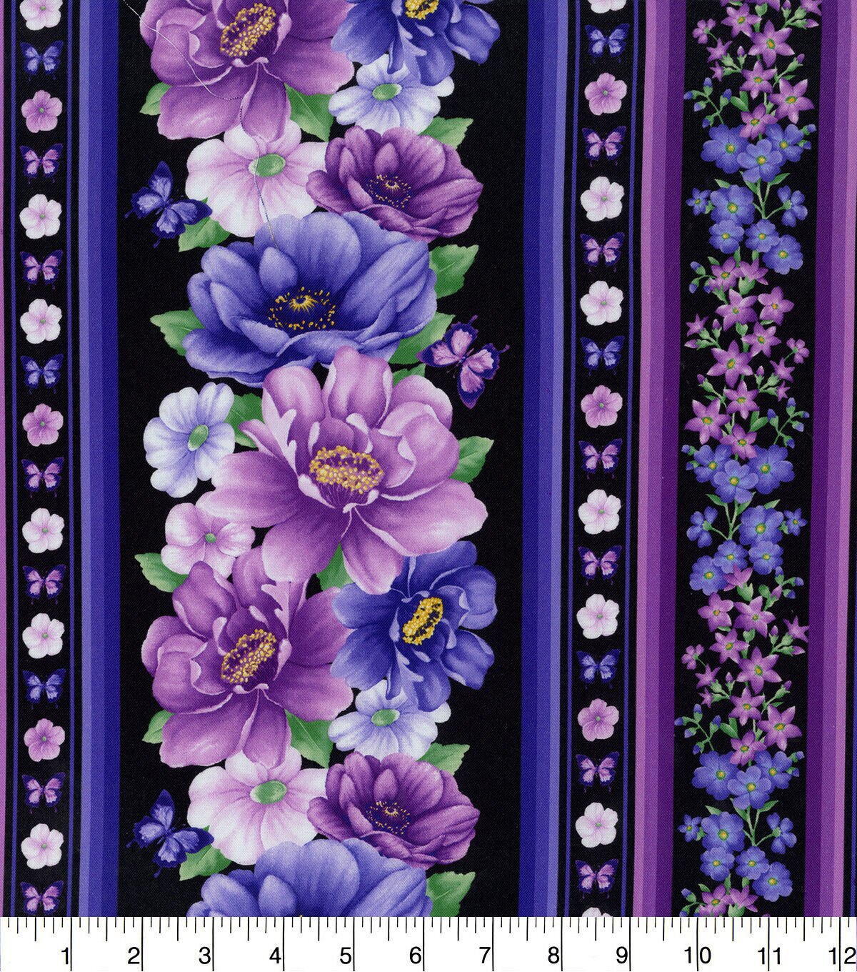 Hi Fashion Purple Floral Stripe Premium Cotton Fabric