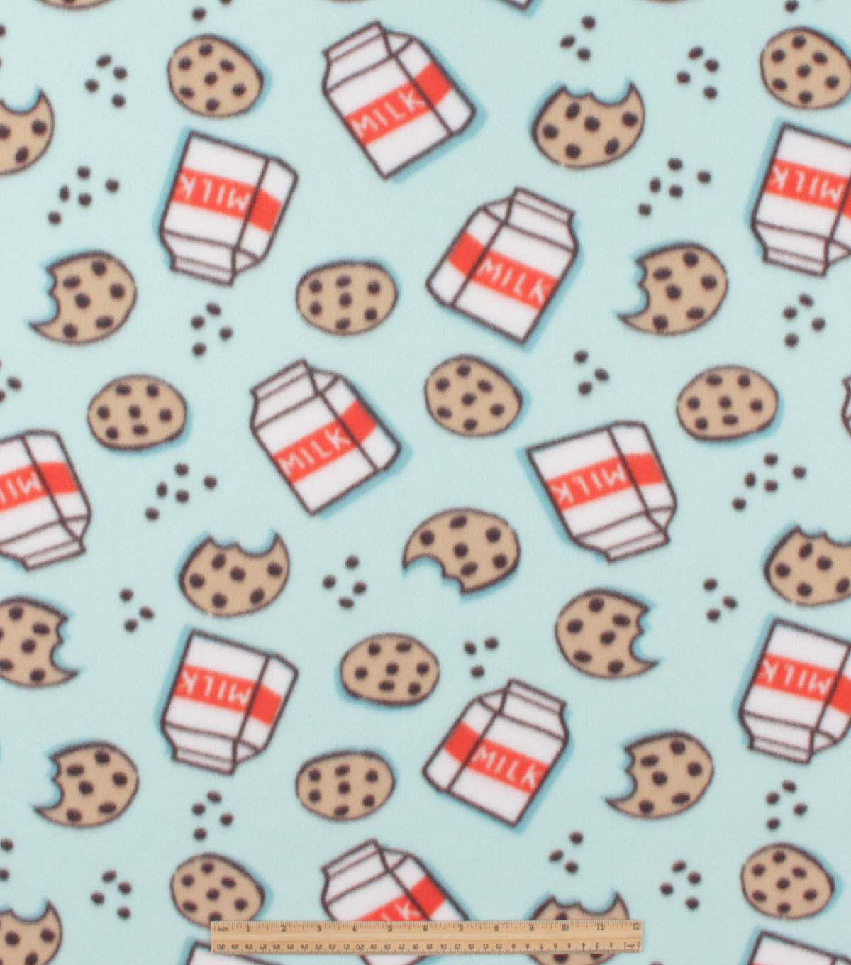 Cookies & Milk on Blue Blizzard Fleece Fabric