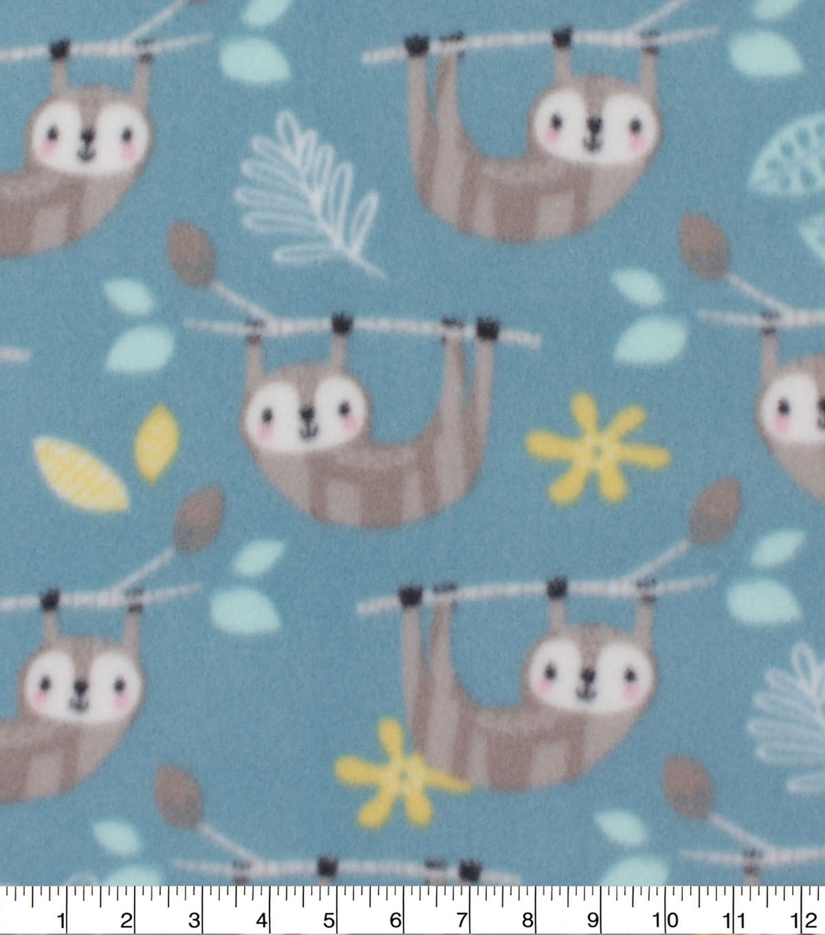 Blizzard Fleece Fabric Sloth on Aqua