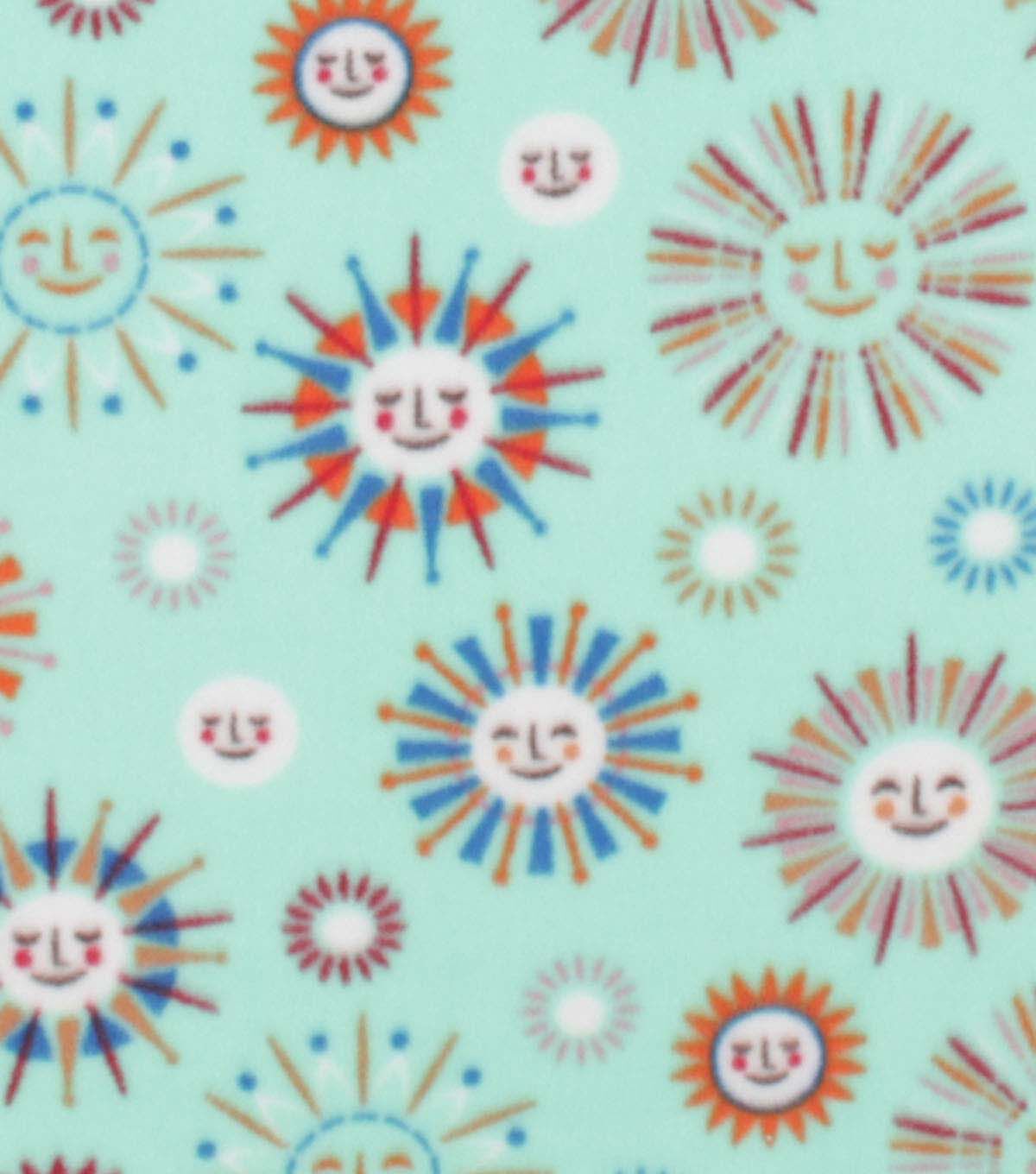 Smiling Suns on Blue Anti Pill Plush Fleece Fabric
