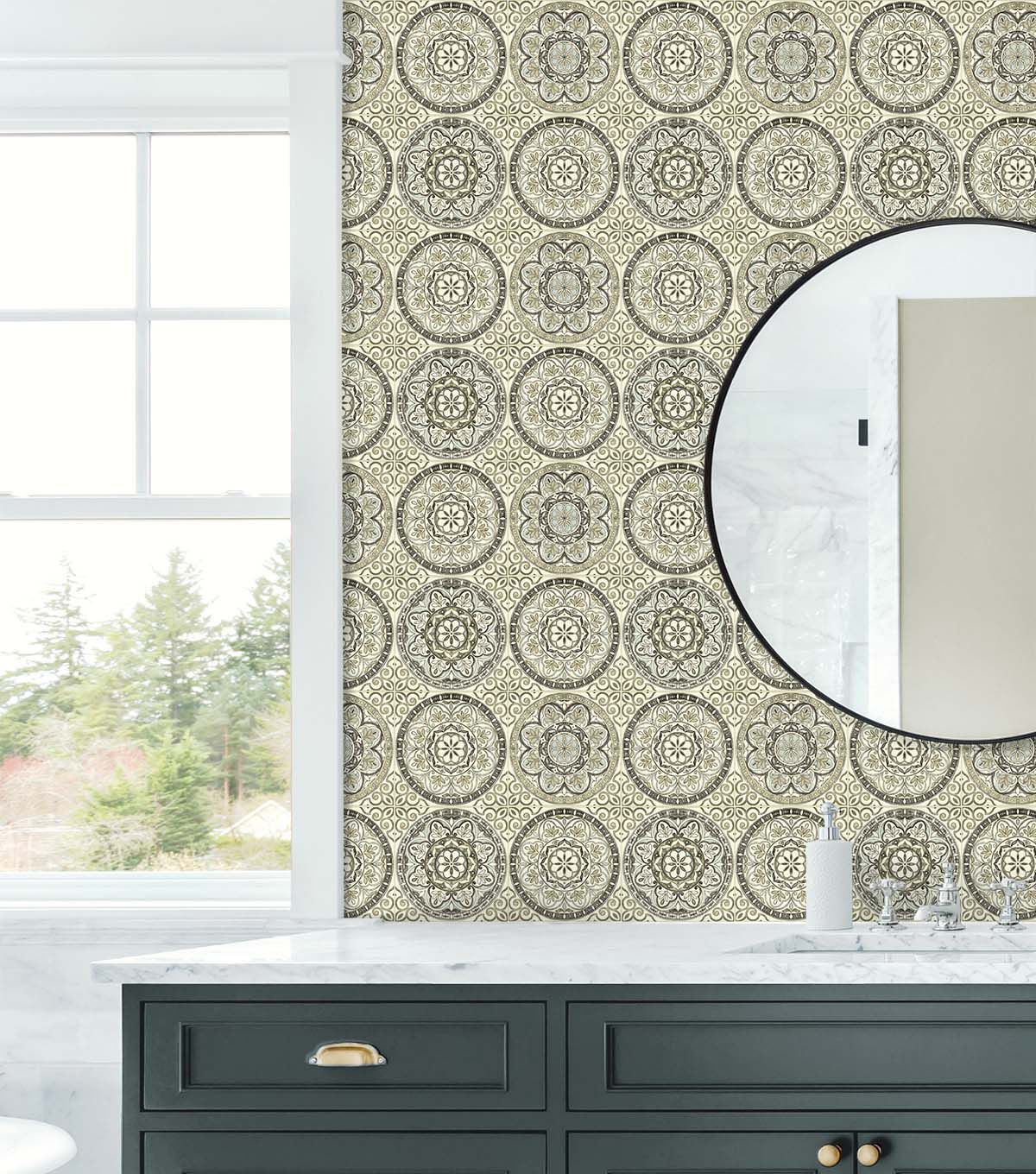 Surface Style 20.5' x 18' Silver Color Wheel Peel & Stick Wallpaper