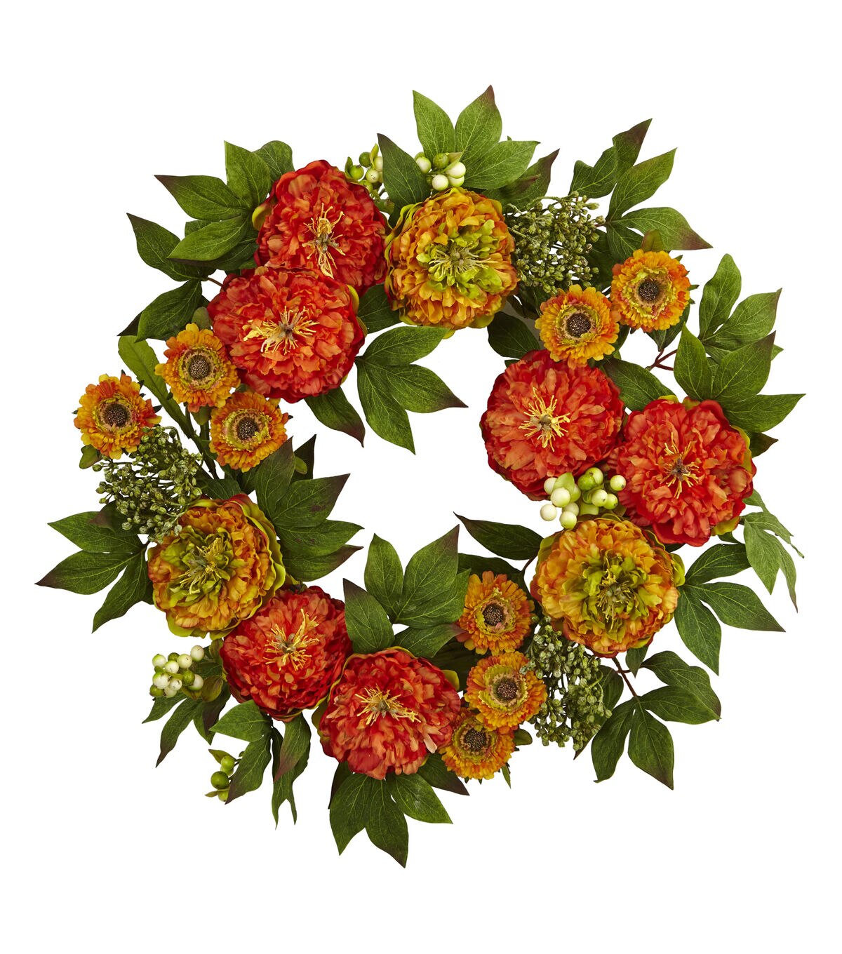 Nearly Natural 24 Peony and Mum Wreath