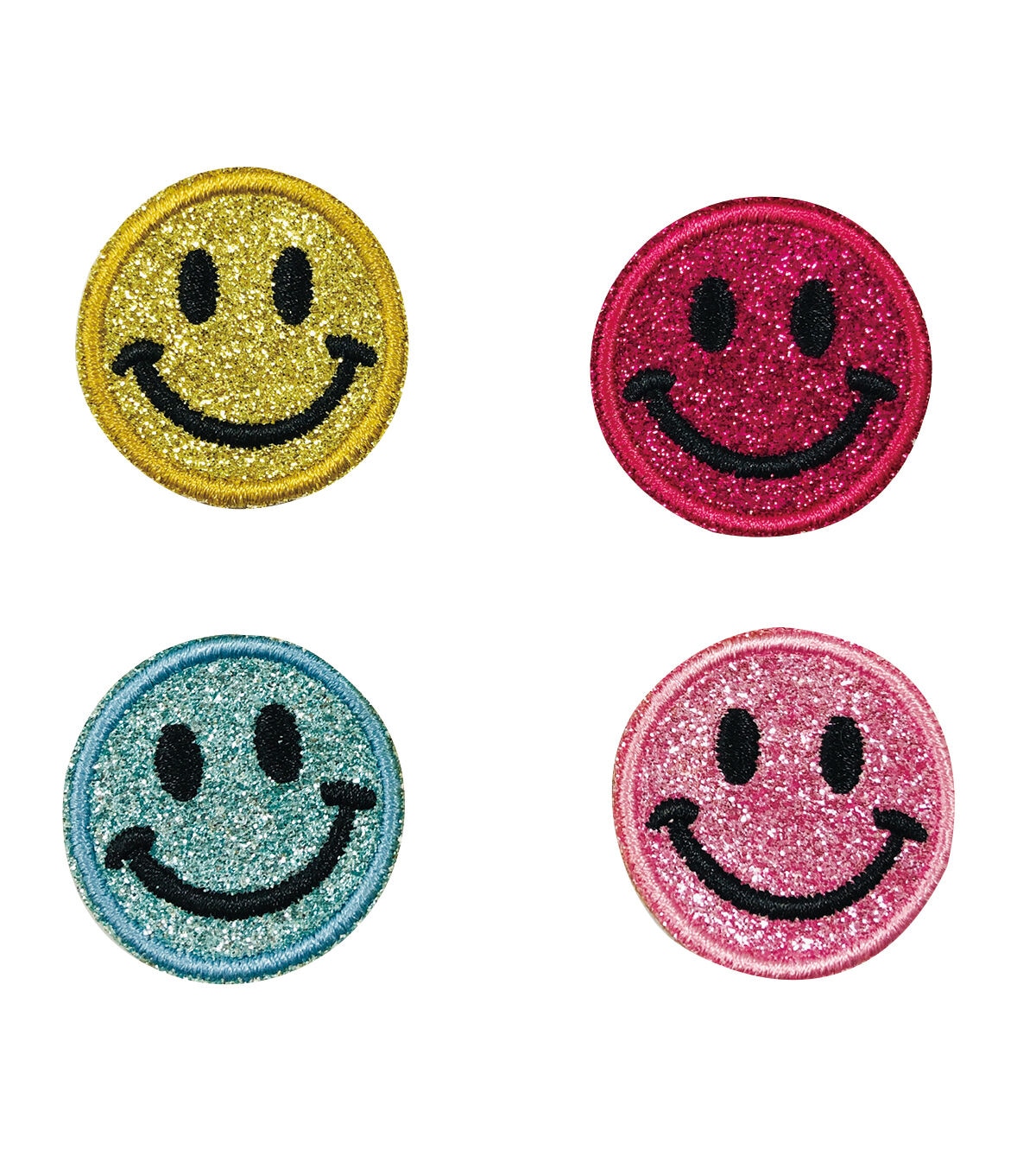 4ct Glitter Smiley Faces Iron On Patches by hildie & jo