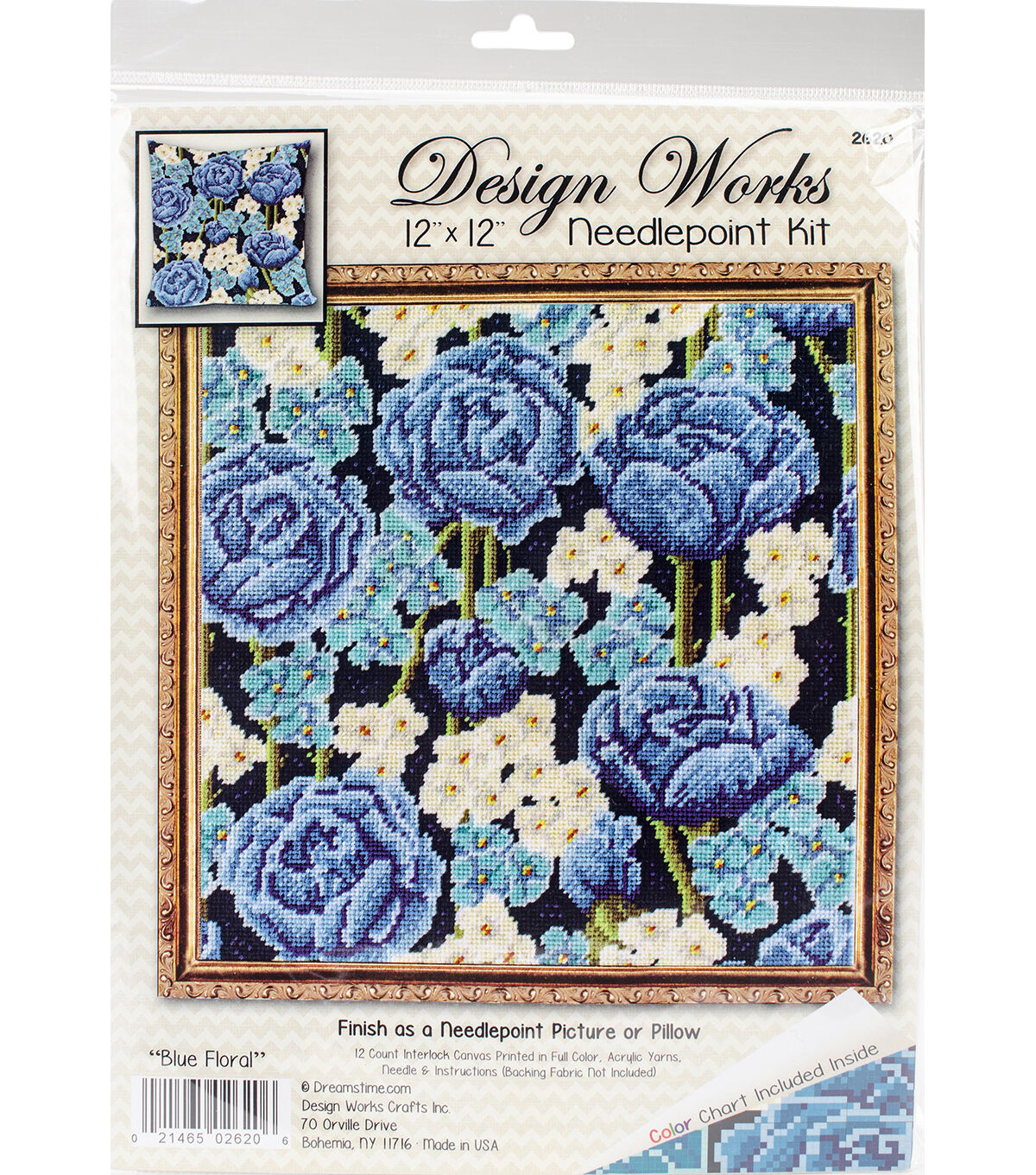 Design Works 12 x 12 Blue Roses Needlepoint Kit