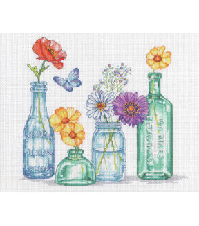 Dimensions 12 x 10 Wildflower Jars Counted Cross Stitch Kit