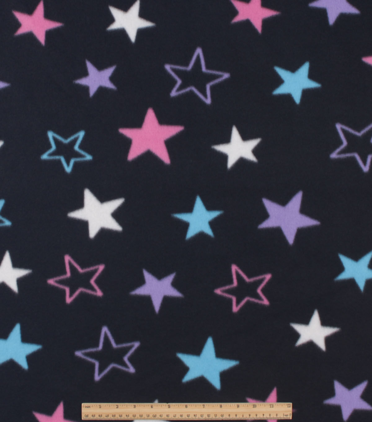 Stars on Black Blizzard Fleece Fabric