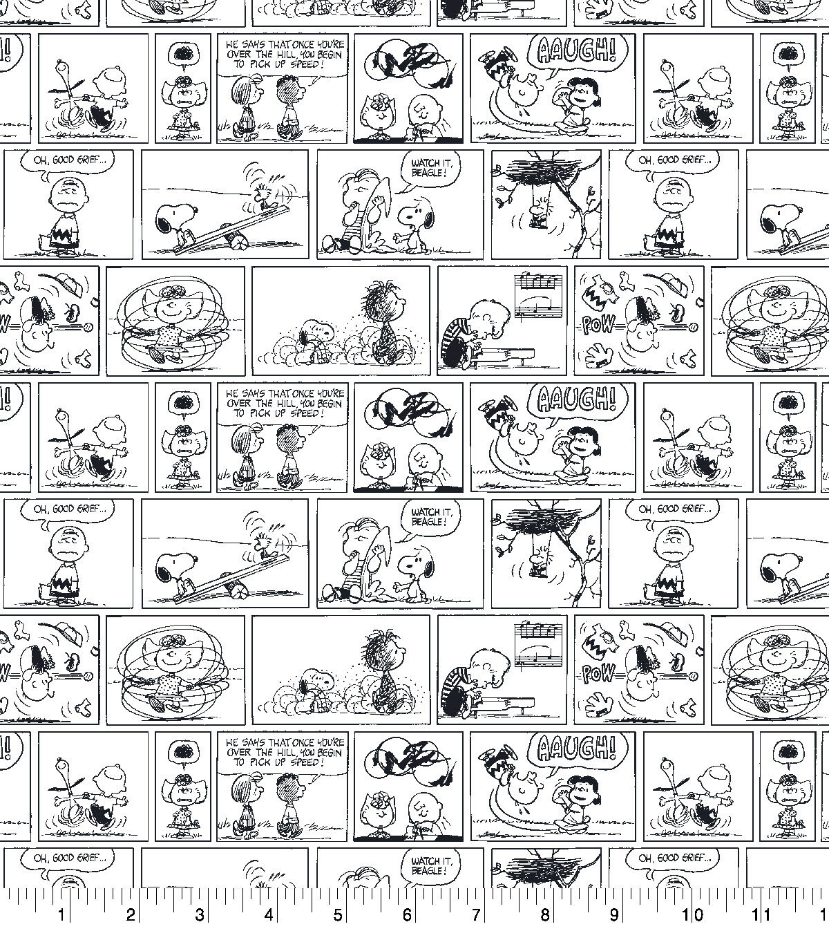 Peanuts Cotton Fabric Black and White Comic