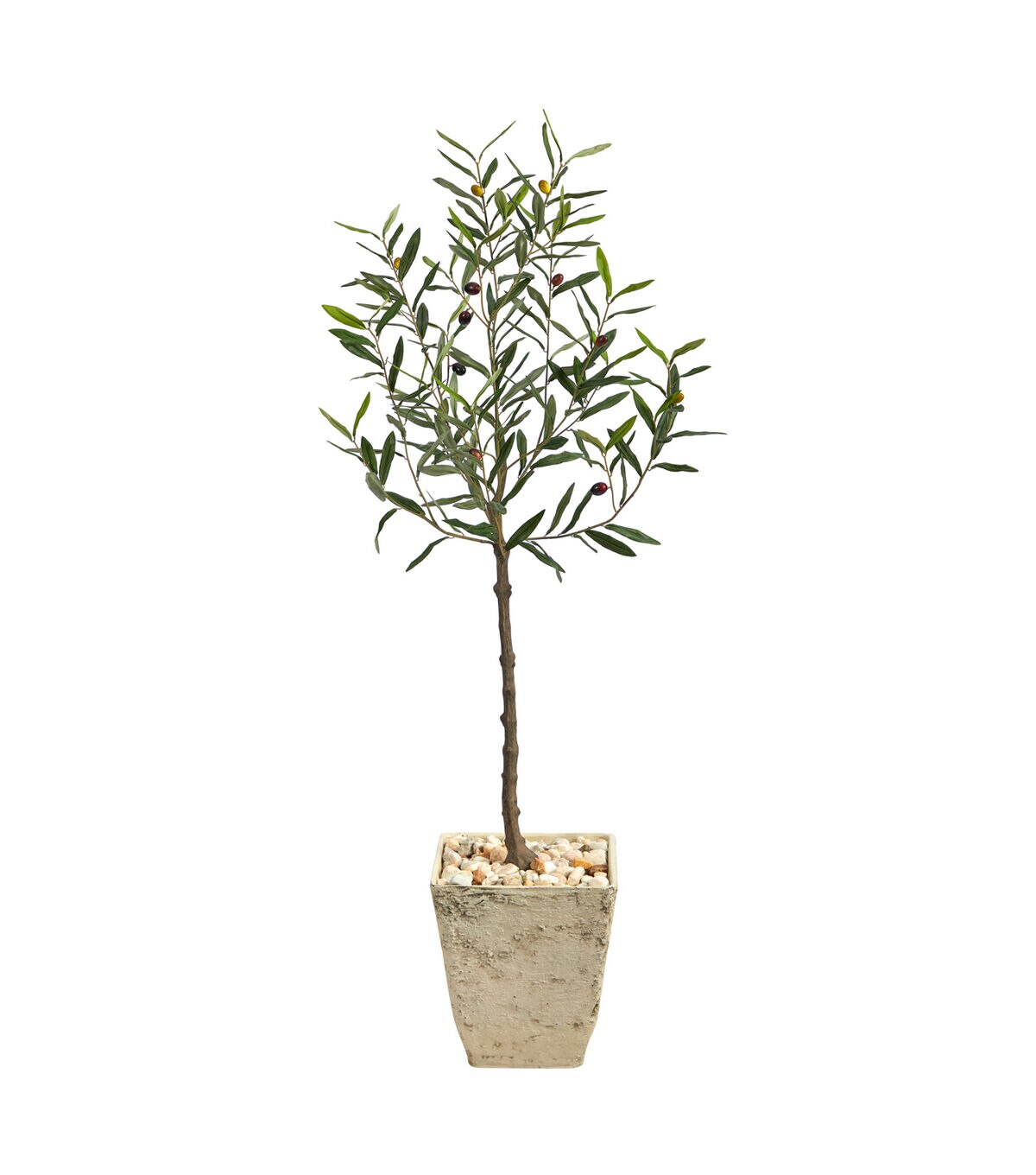 Nearly Natural 52 Olive Artificial Tree in Country White Planter