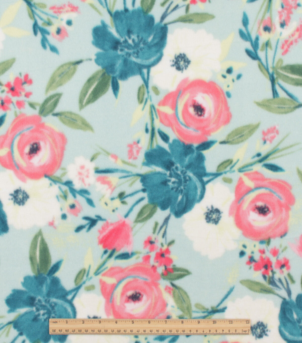 Spring Floral on Blue Anti Pill Fleece Fabric