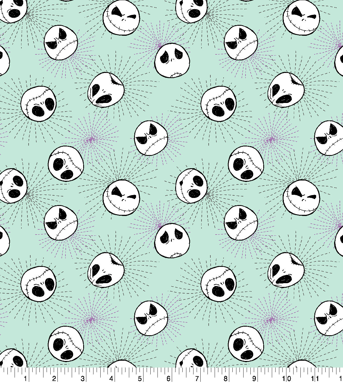 Jack Heads on Green Nightmare Before Christmas Baby Cotton Fabric