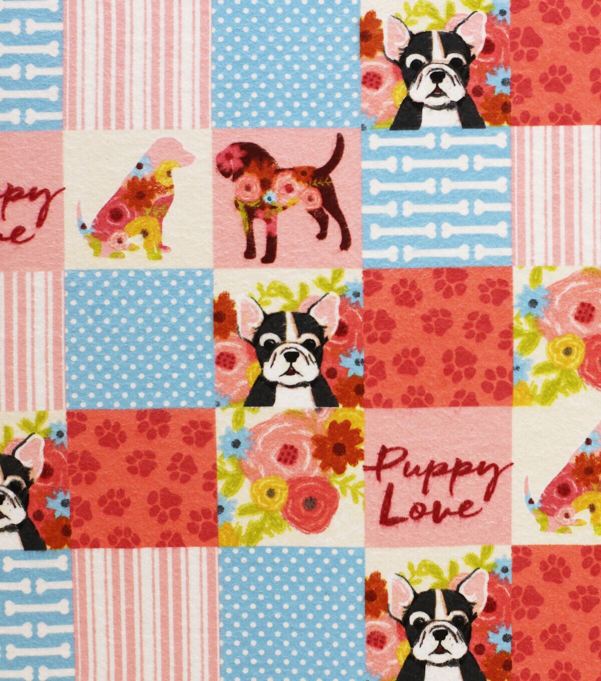 Floral Dog Block Super Snuggle Flannel Fabric