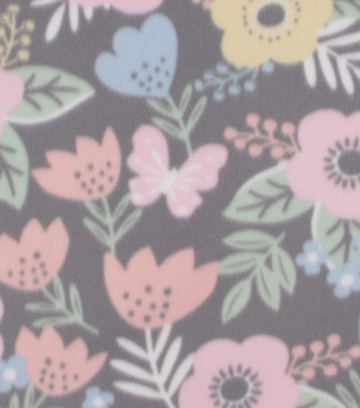 Tulips With Butterflies on Gray Blizzard Fleece Fabric