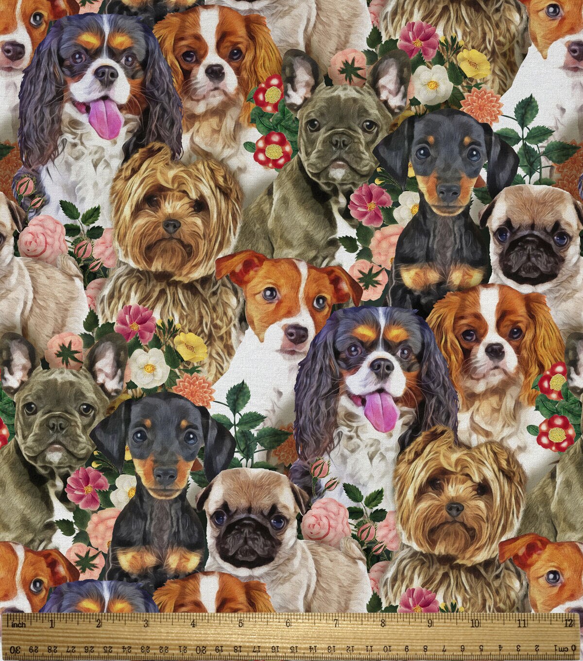 Dogs & Blooms Novelty Cotton Fabric