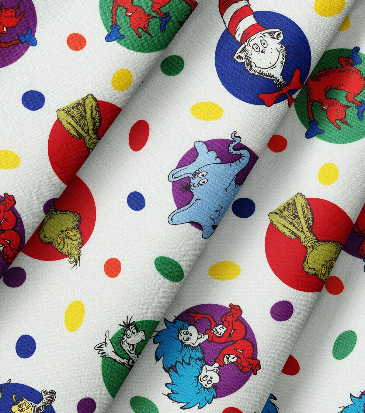 Dr Seuss Colorful Pals on White Cotton Fabric