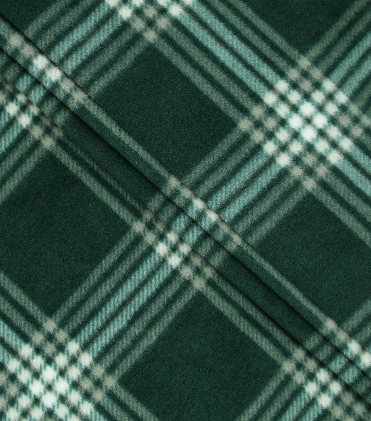White & Green Plaid Anti Pill Fleece Fabric