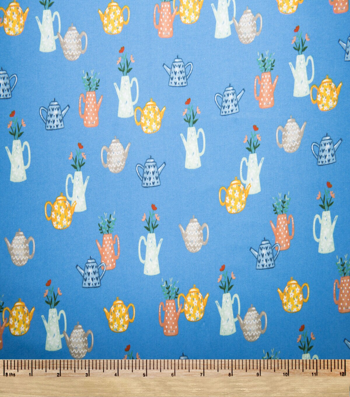 Super Snuggle Tossed Tea Pots Flannel Fabric