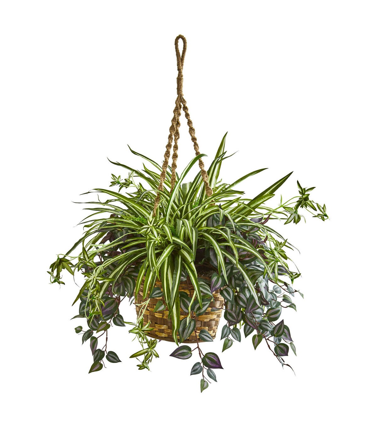 Nearly Natural 30 Wandering Jew & Spider Plant in Hanging Basket