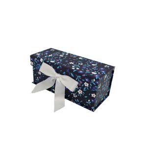 8 Floral on Dark Blue Flip Top Box With Bow by Place & Time