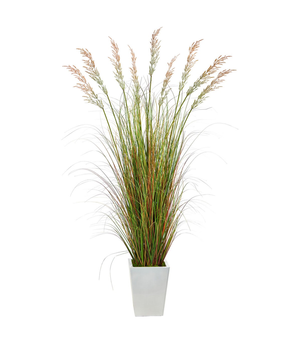 Nearly Natural 74 Grass Artificial Plant in White Metal Planter