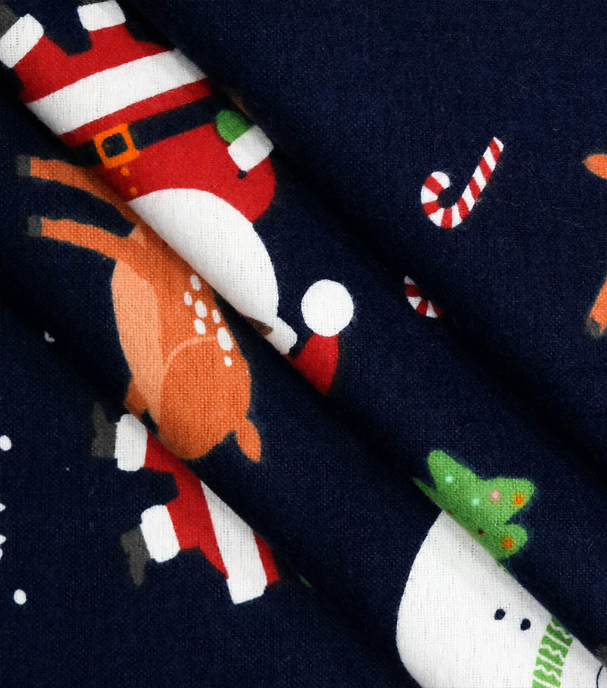 Snowmen & Santa on Black Super Snuggle Christmas Flannel Fabric by POP!