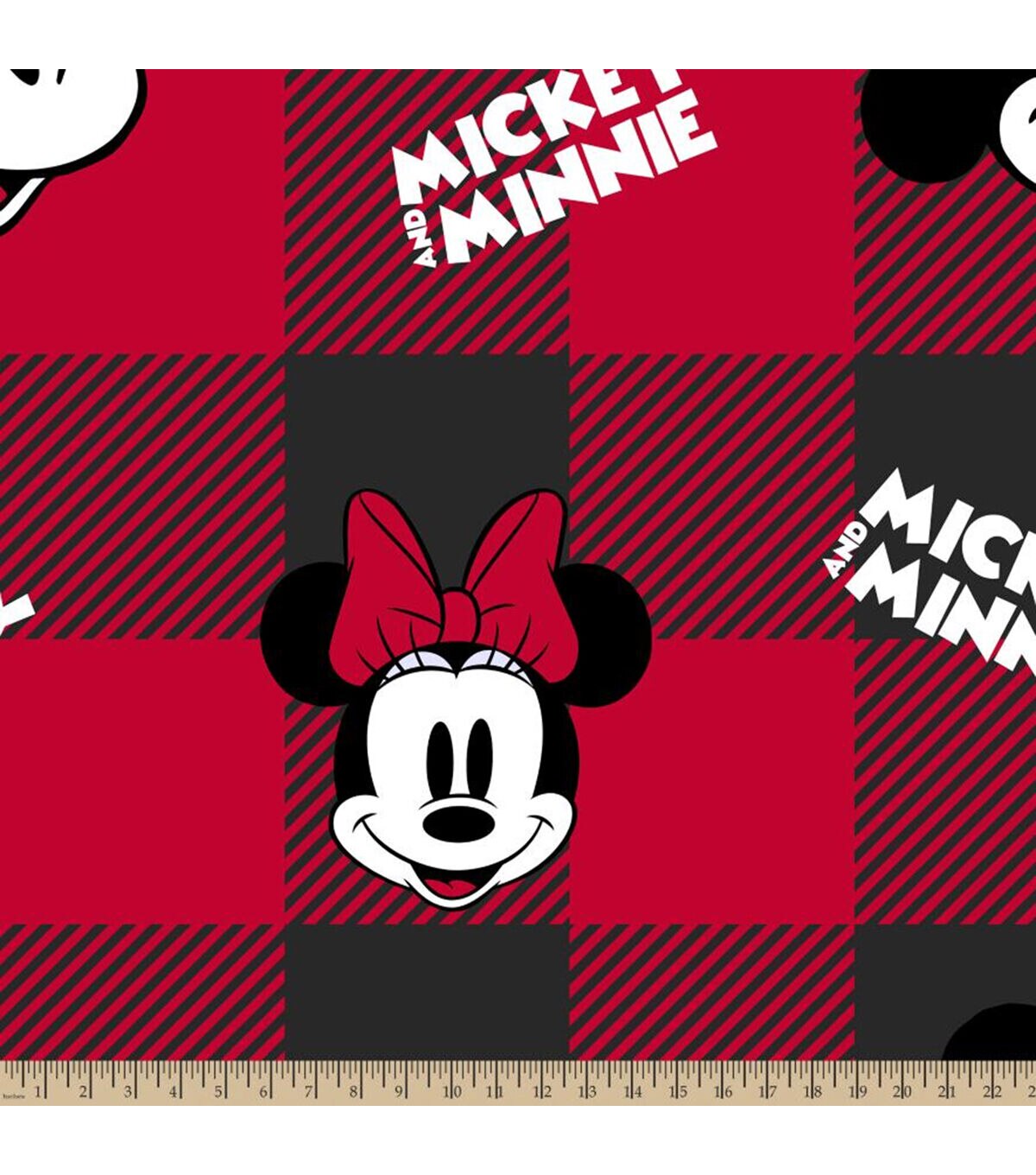 Disney Minnie Mickey Fleece Fabric Head Toss Buffalo Check