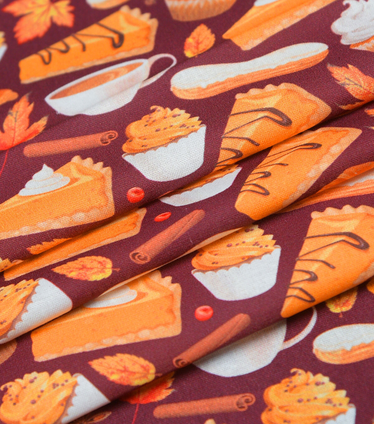 Fall Donuts & Pies on Burgundy Cotton Fabric