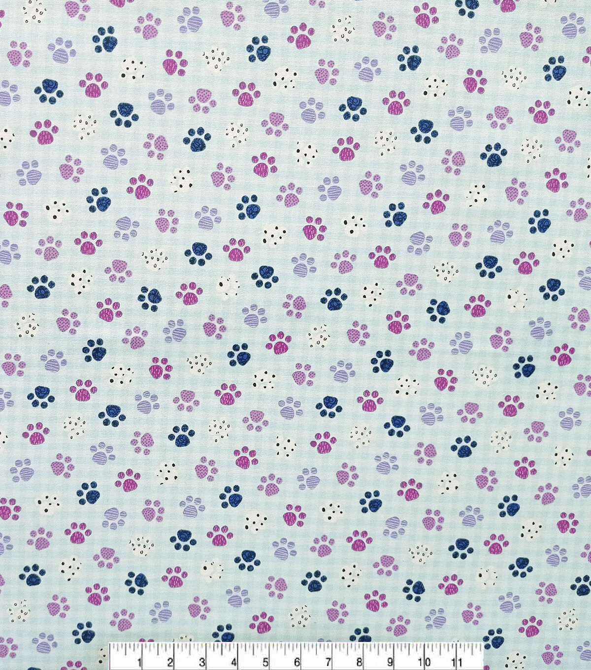 Blue Paws On Gingham Novelty Cotton Fabric