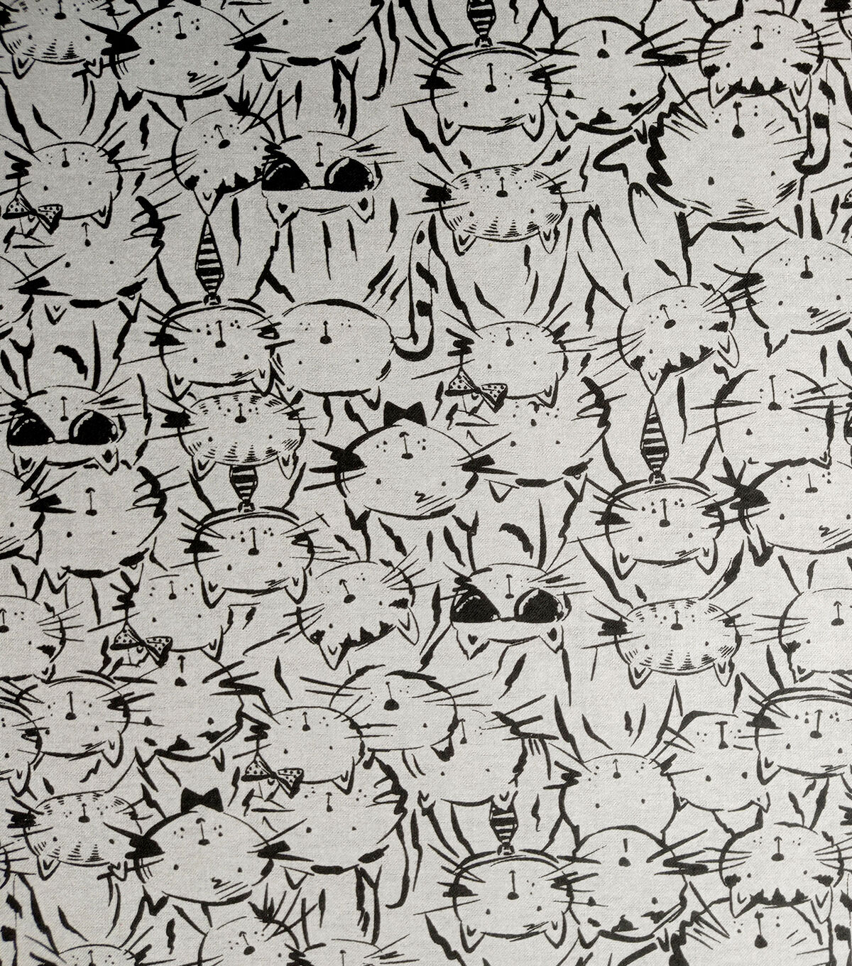 White Sketch Cats Super Snuggle Flannel Fabric