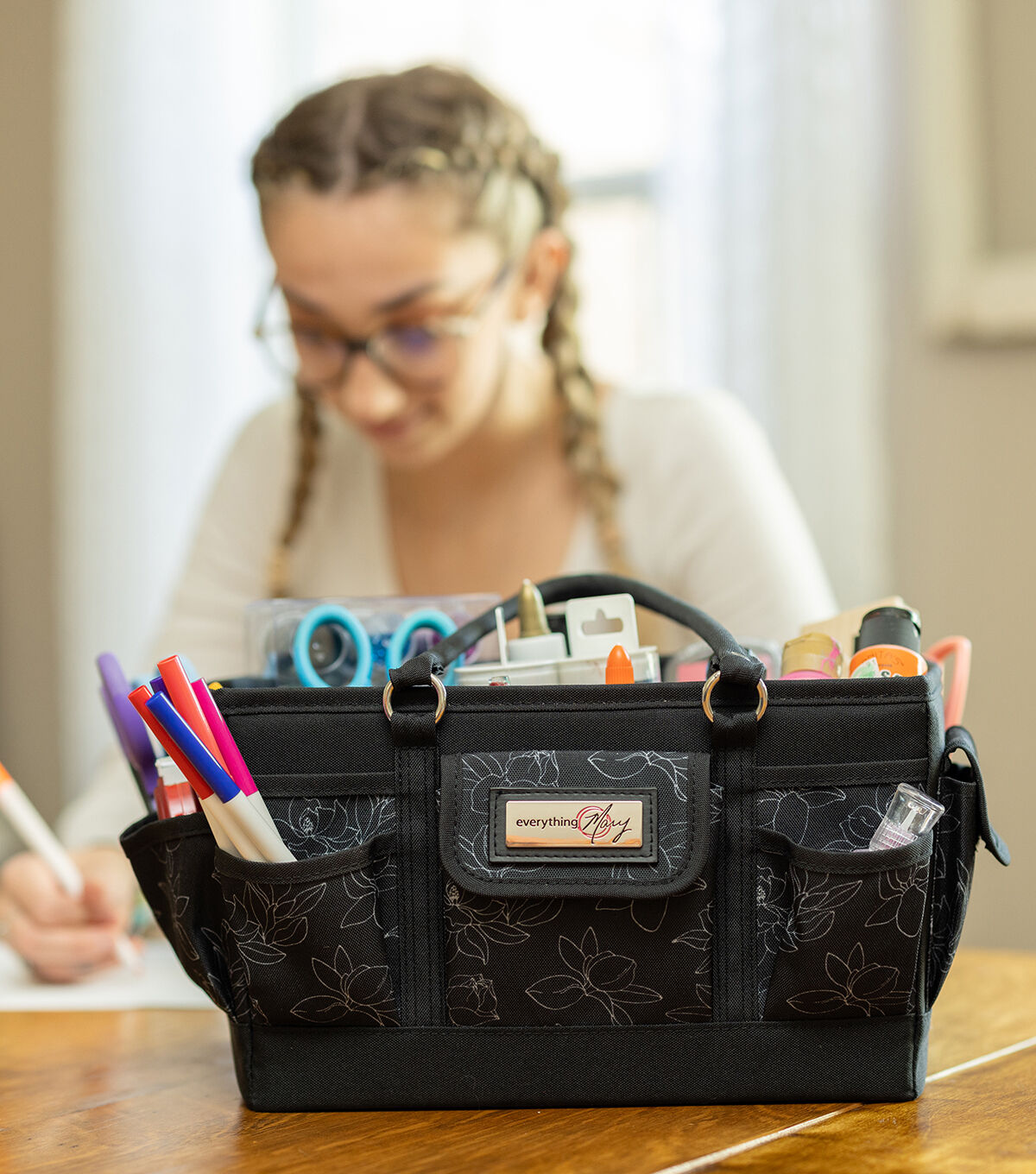 Everything Mary 12 White Floral on Black Deluxe Store & Tote