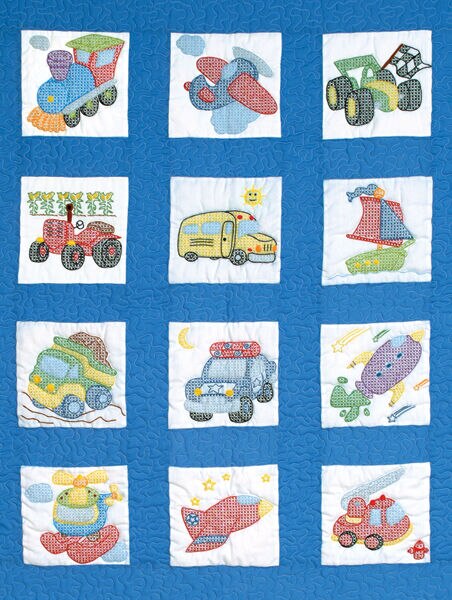 Jack Dempsey 9 Transportation Stamped Nursery Quilt Blocks 12ct