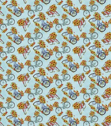 Susan Winget Red Truck Florals Tossed Bicycles Premium Cotton Fabric
