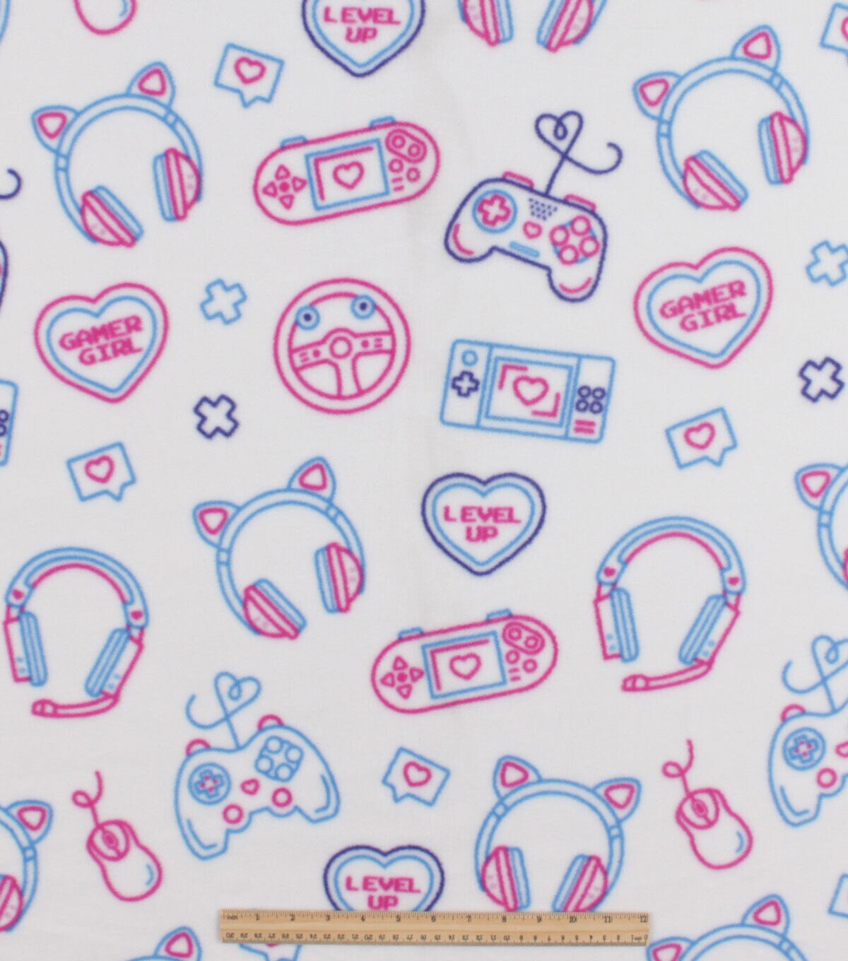 Pink Gaming Accessories on White Anti Pill Fleece Fabric