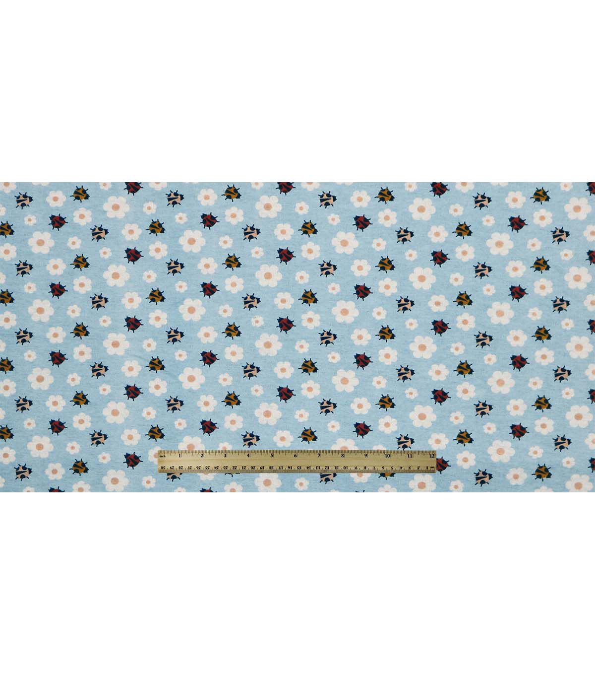 Ladybugs & Daisies on Blue Super Snuggle Flannel Fabric