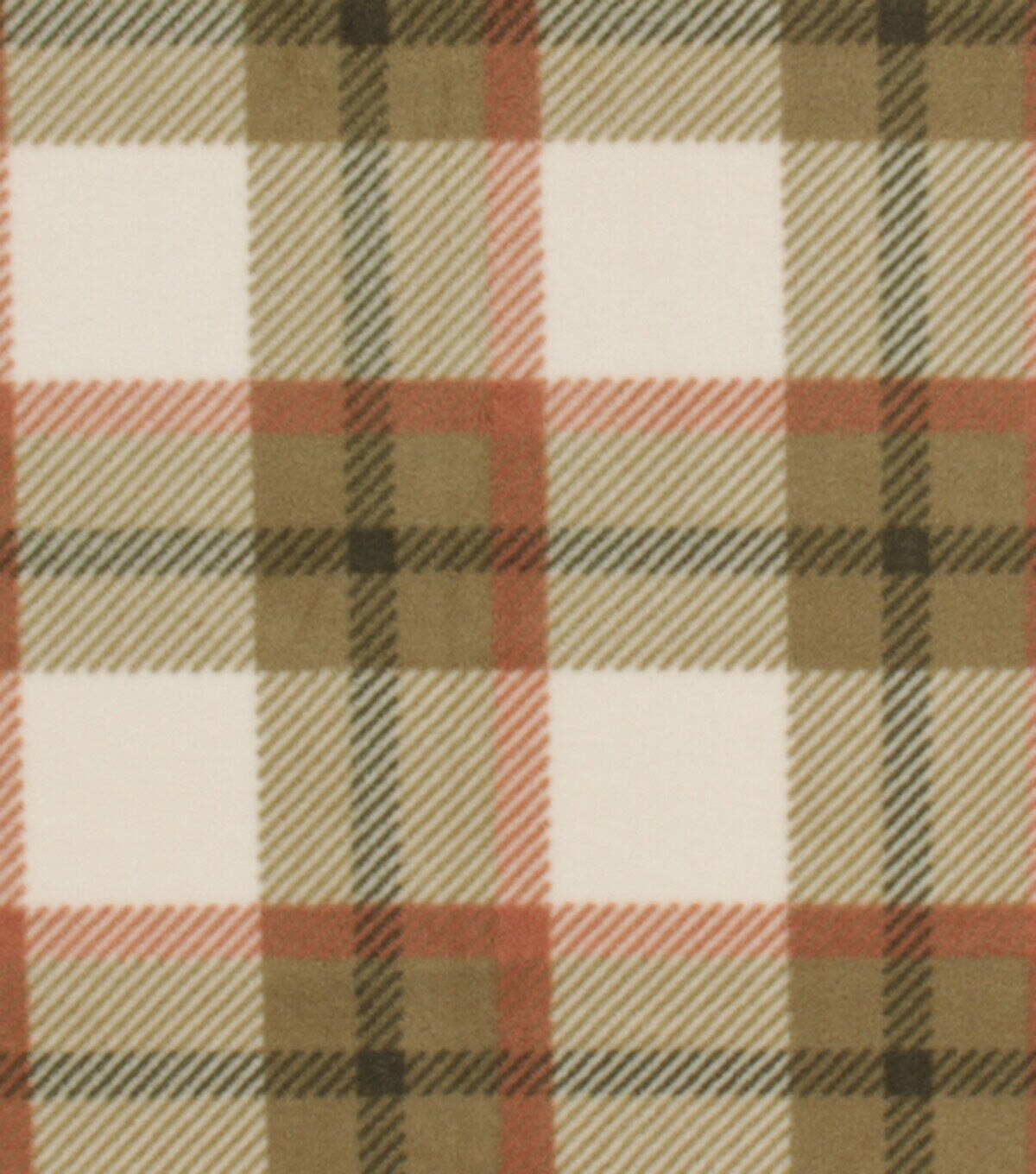 Cream & Olive Plaid Anti Pill Fleece Fabric