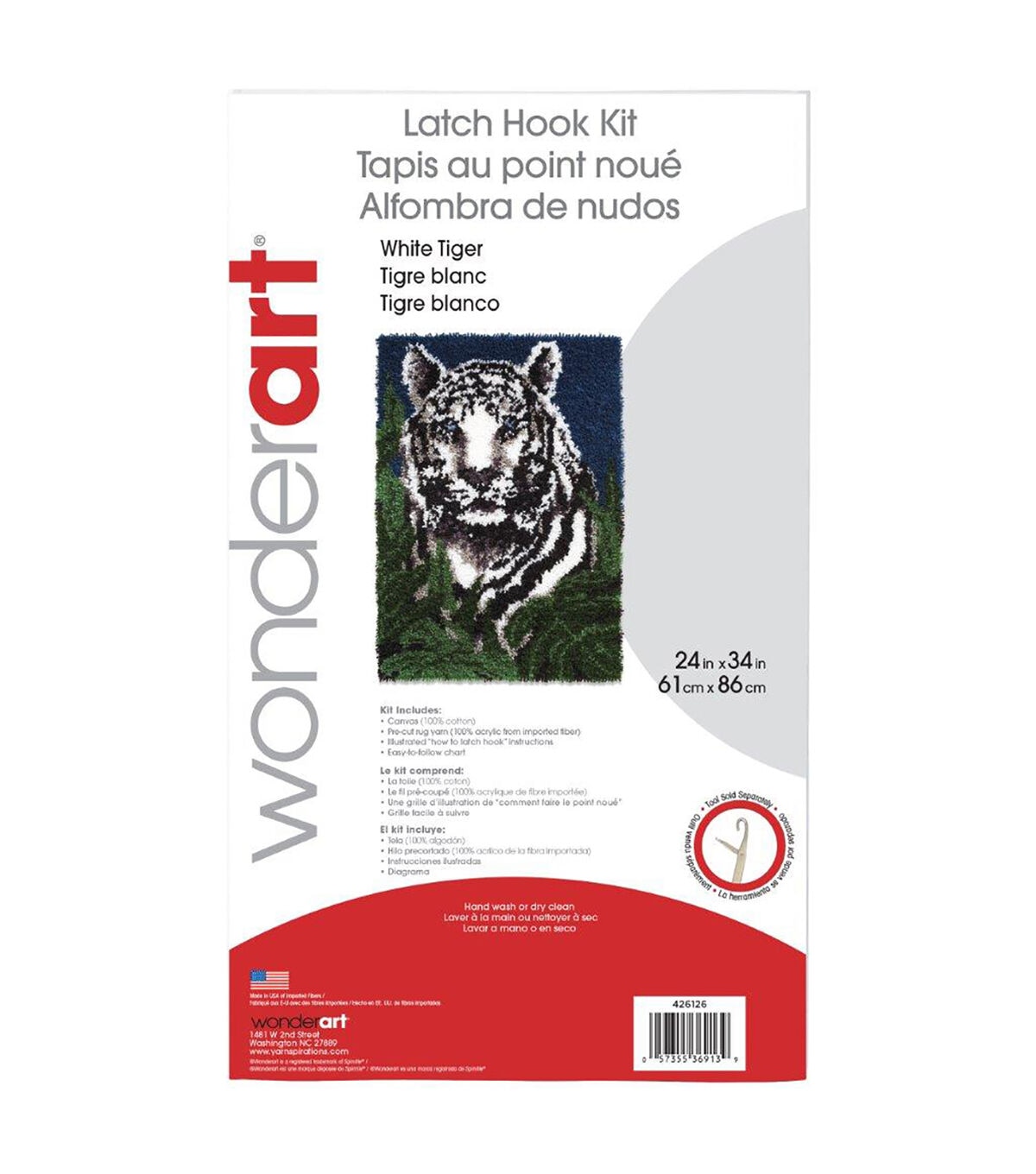 Wonderart Latch Hook Kit 24X34 White Tiger
