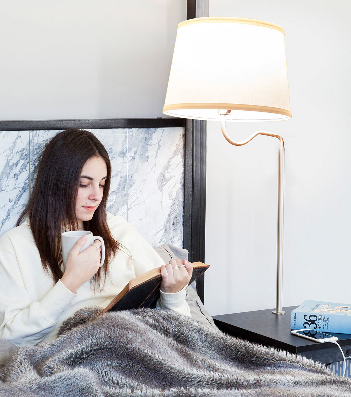 Brightech Madison with USB Port and Outlet - Black White Shade