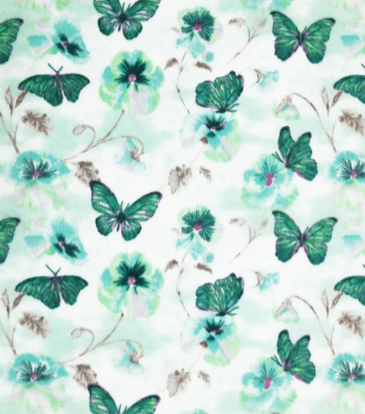 Green Dreamland Butterfly Floral Anti Pill Plush Fleece Fabric