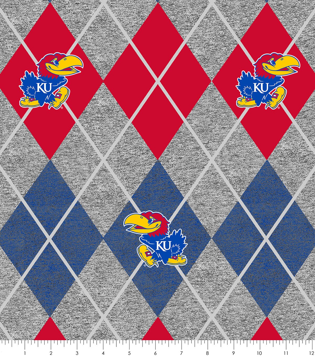 Kansas Jayhawks Fleece Fabric Heather Argyle