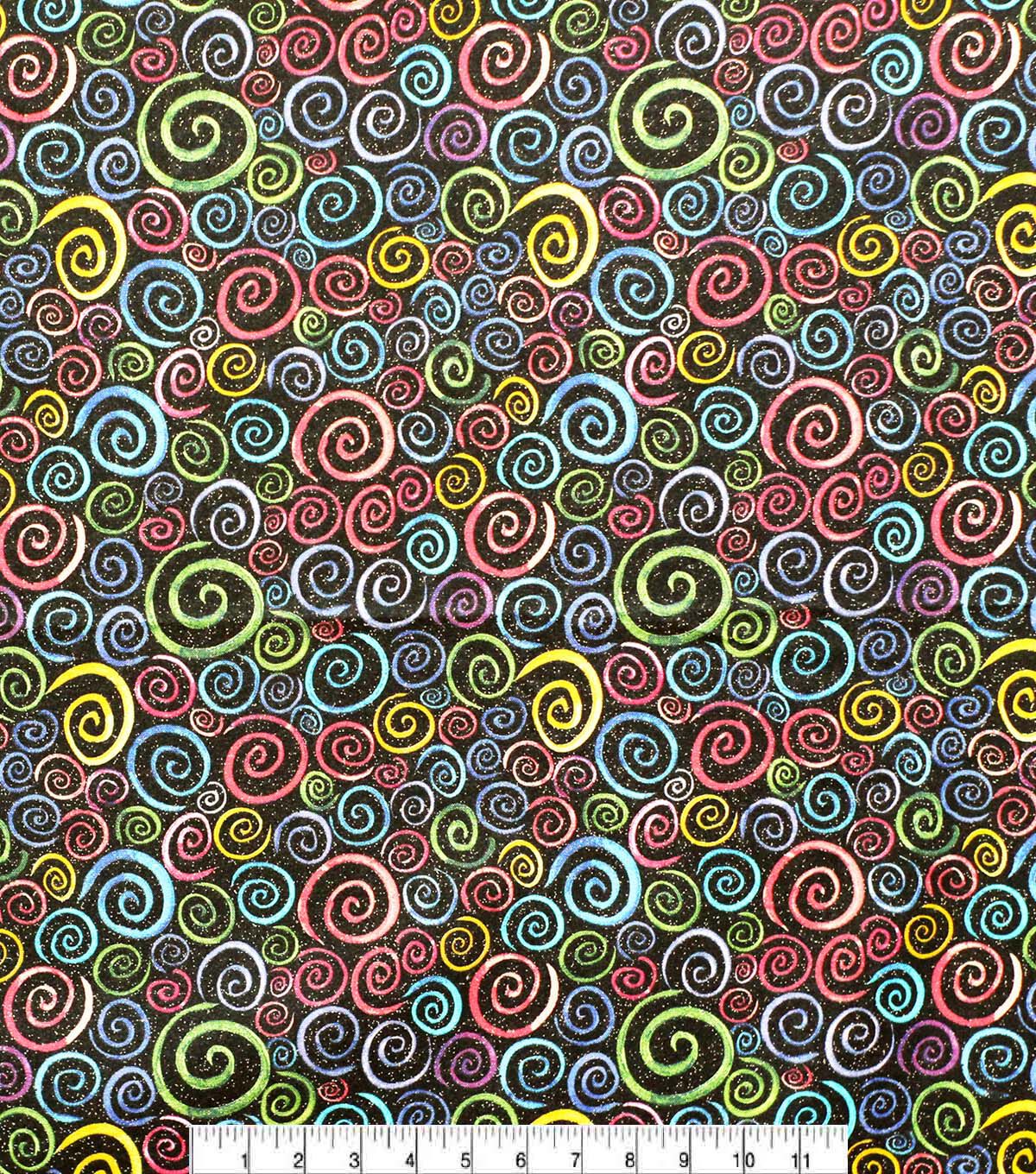 Multicolor Swirls Quilt Glitter Cotton Fabric by Keepsake Calico