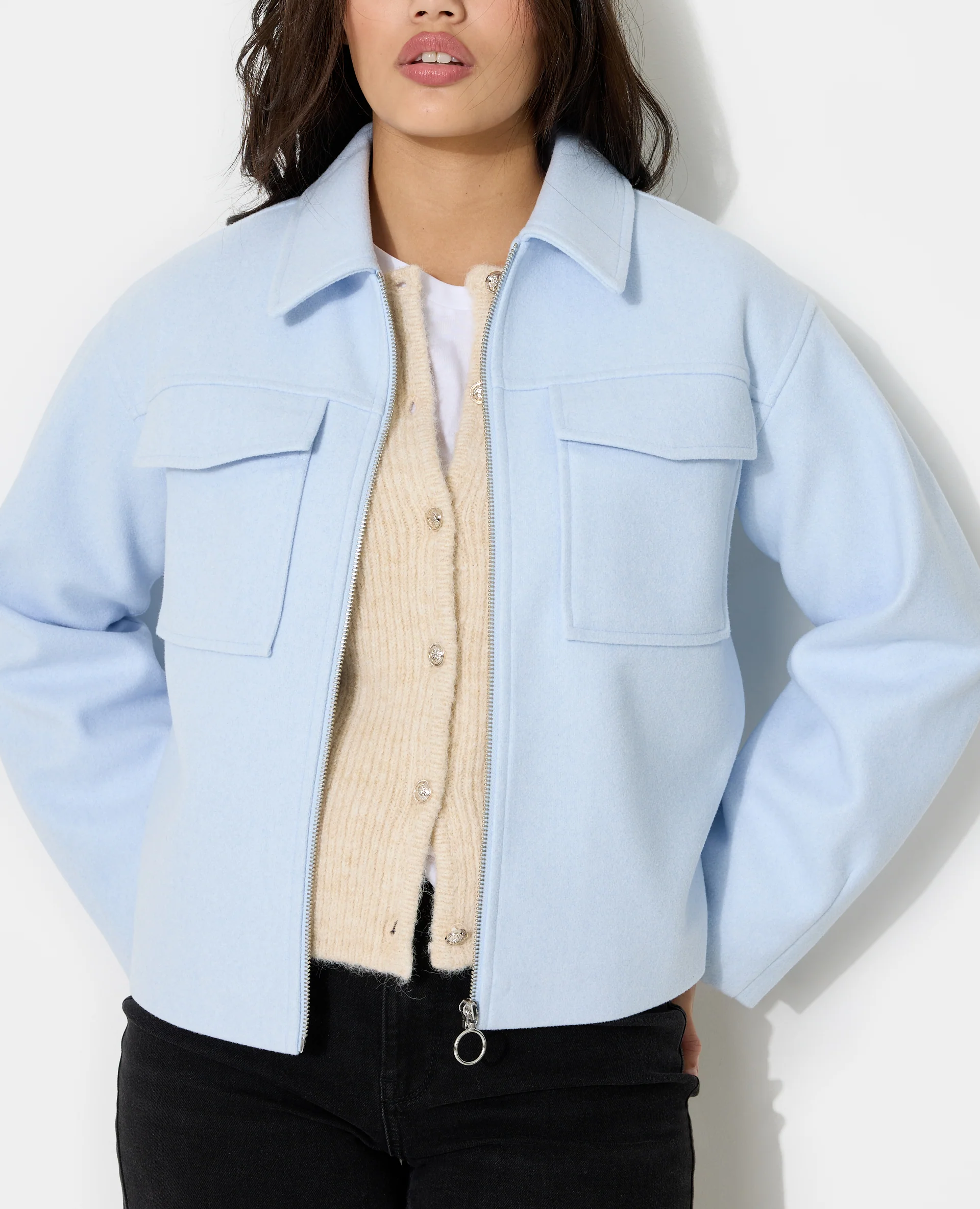 Blouson zippé effet drap de laine